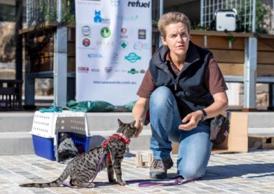 Peta Clarke and her cat 'Todd River' at the launch of the Jetpets Rescue Awards 2018, Sydney.