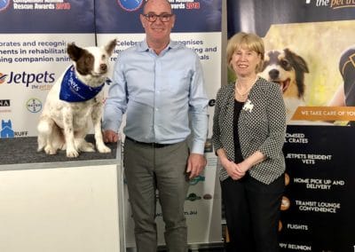 Rescue dog 'Sahara', Sandy Matheson of Jetpets and Rescue Awards Founder Cathy Beer Winners' Announcement 12 October 2018. Photo supplied by Jetpets