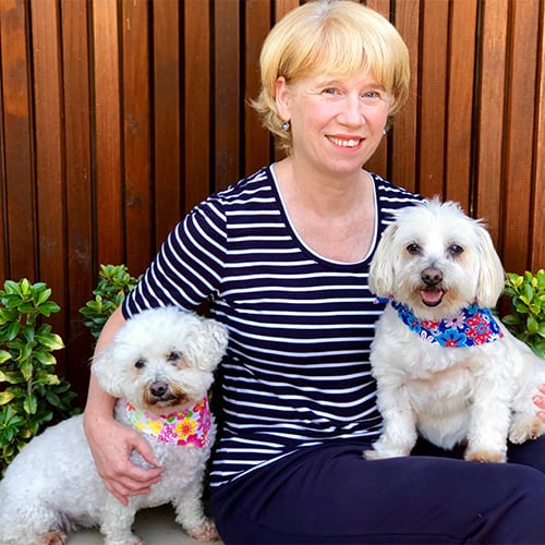 Cathy Beer, 2020 Rescue Awards Founder, and her two dogs