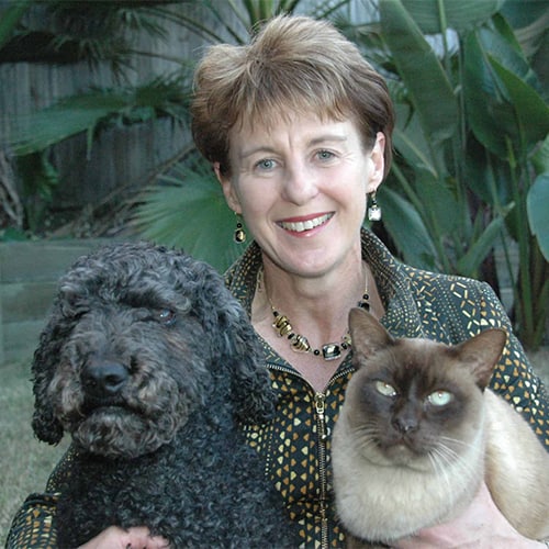 Jacquie Rand, 2020 Rescue Awards Judge, and her dog and cat
