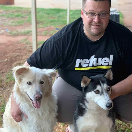 Ryan Jones, 2020 Rescue Awards Judge, and his two dogs